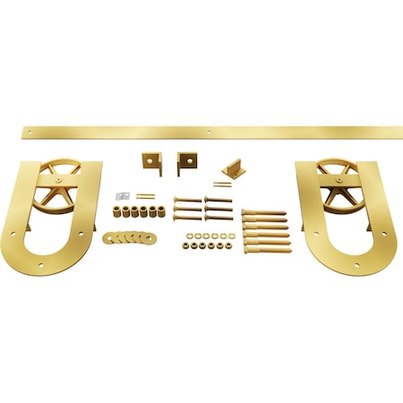 Ekena Millwork Premium Wagon Wheel Horseshoe Barn Door Hardware Set w/ 5' Track for 1 3/8" Doors, Jacob's Gold GB600135H2WJG